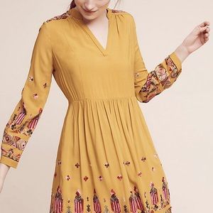 Anthropologie Floreat embroidered gold dress large